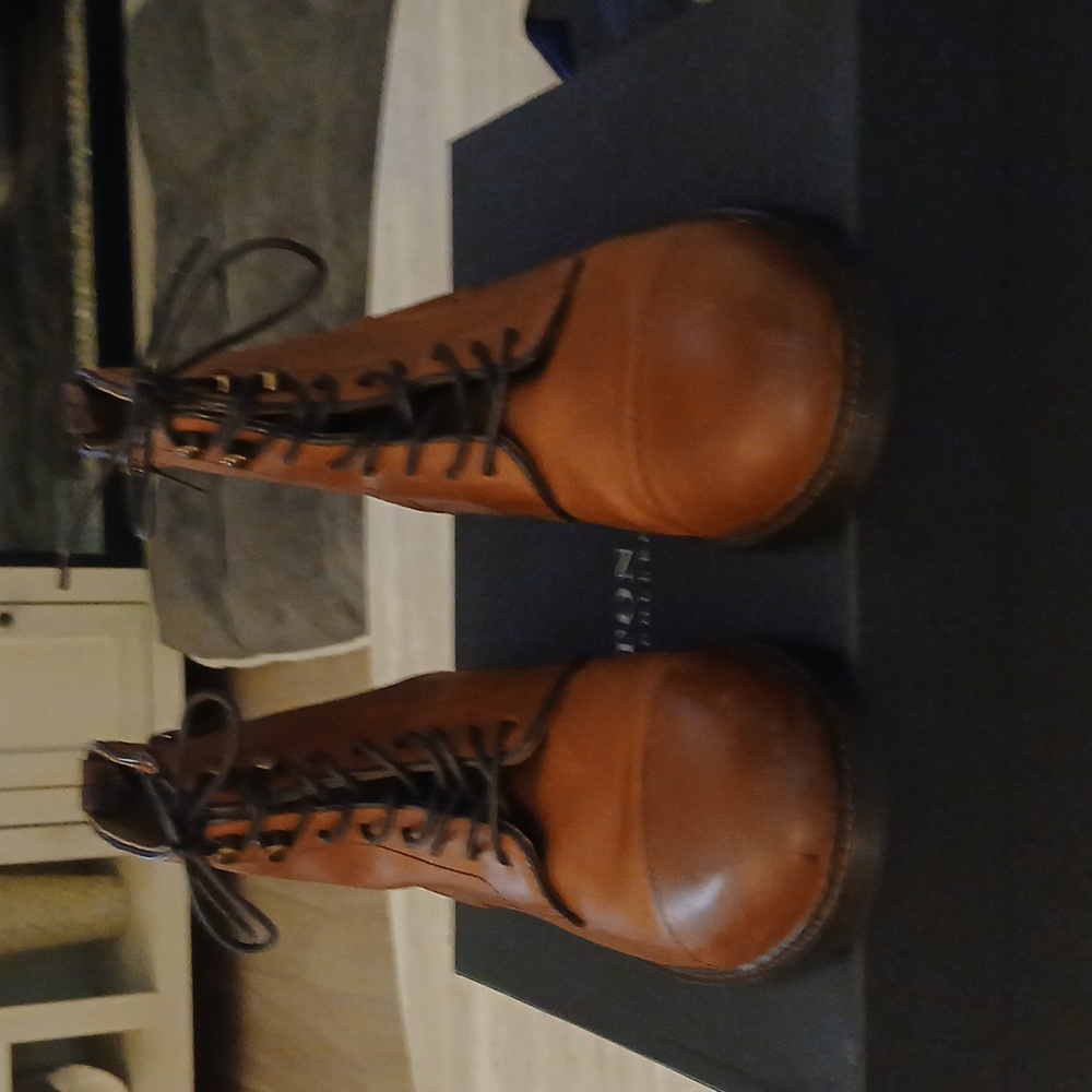 Brown Leather Lace-Up Boots with Cap Toe